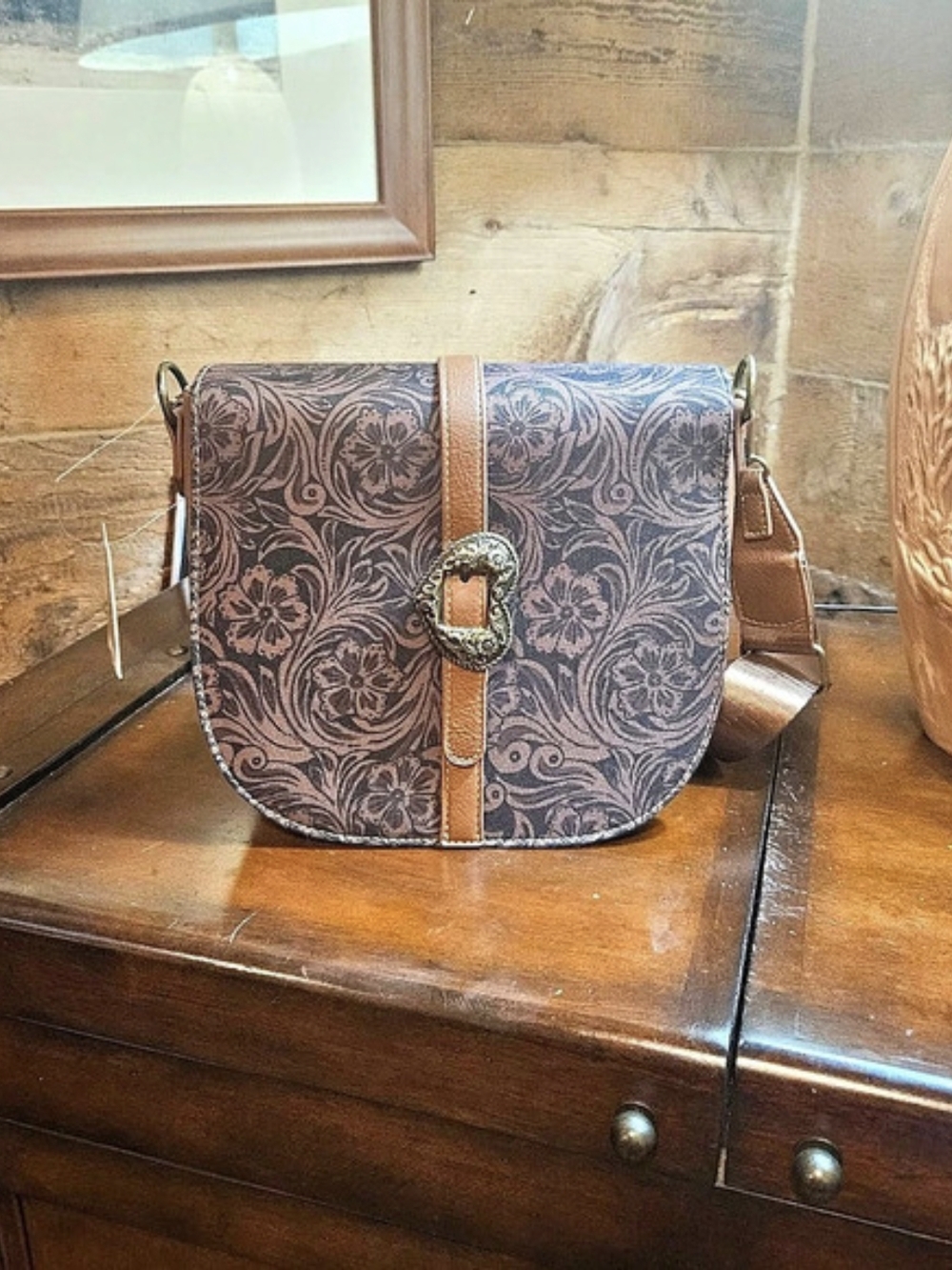 Justin Floral Crossbody Bag in Brown & Black NWT - Picture 5 of 12